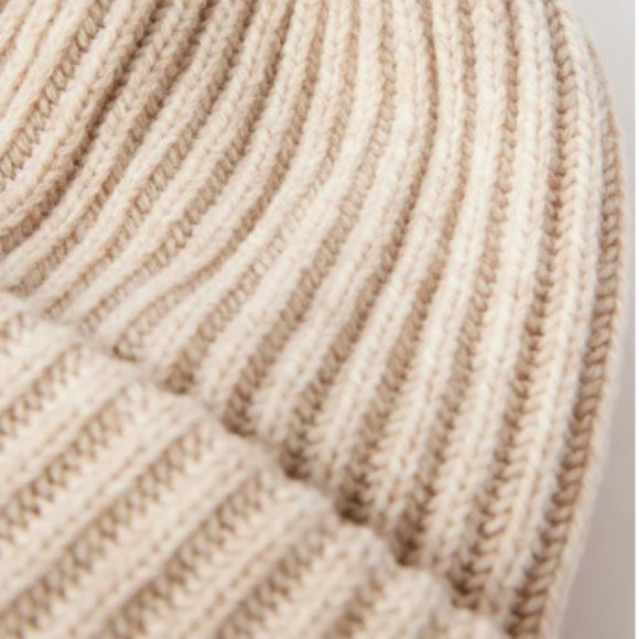 GANNI Logo Ribbed Beanie hat in Beige - Picture 3 of 4